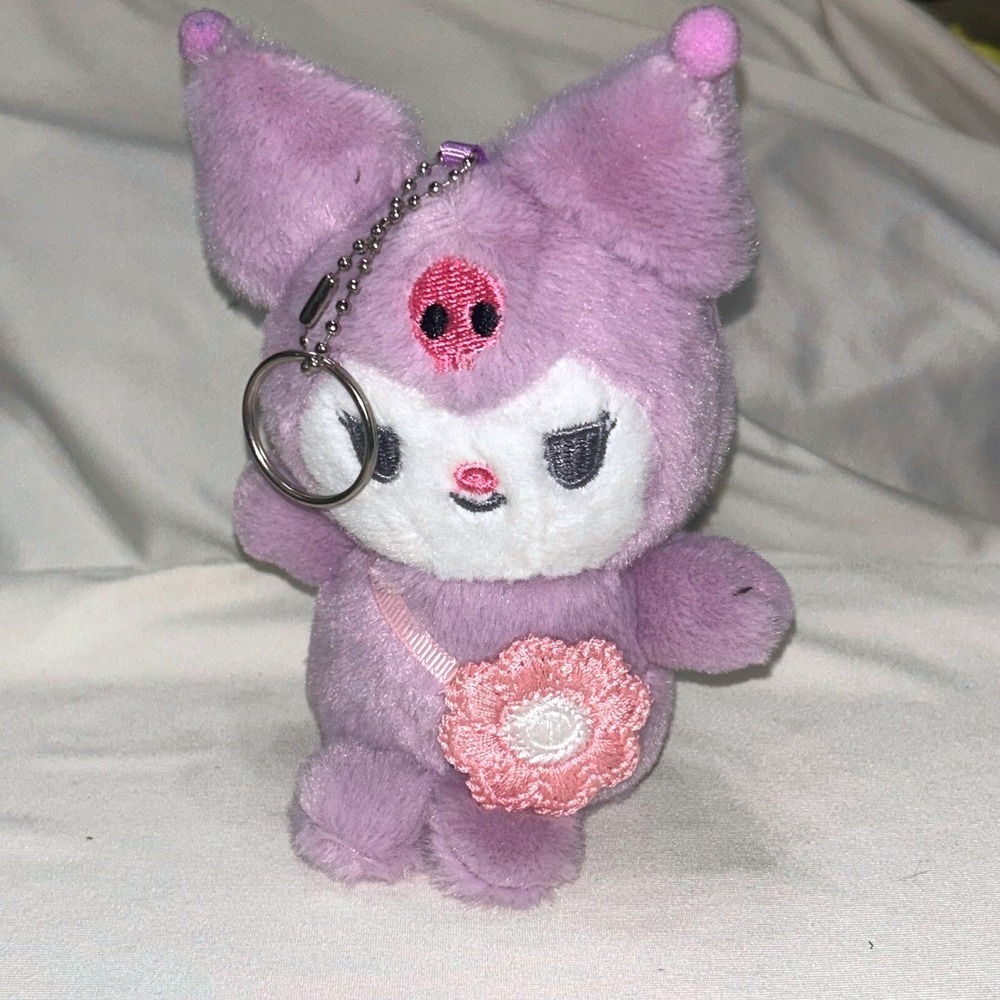 Kawaii Plush Keychain Charm Purple Flower Purse